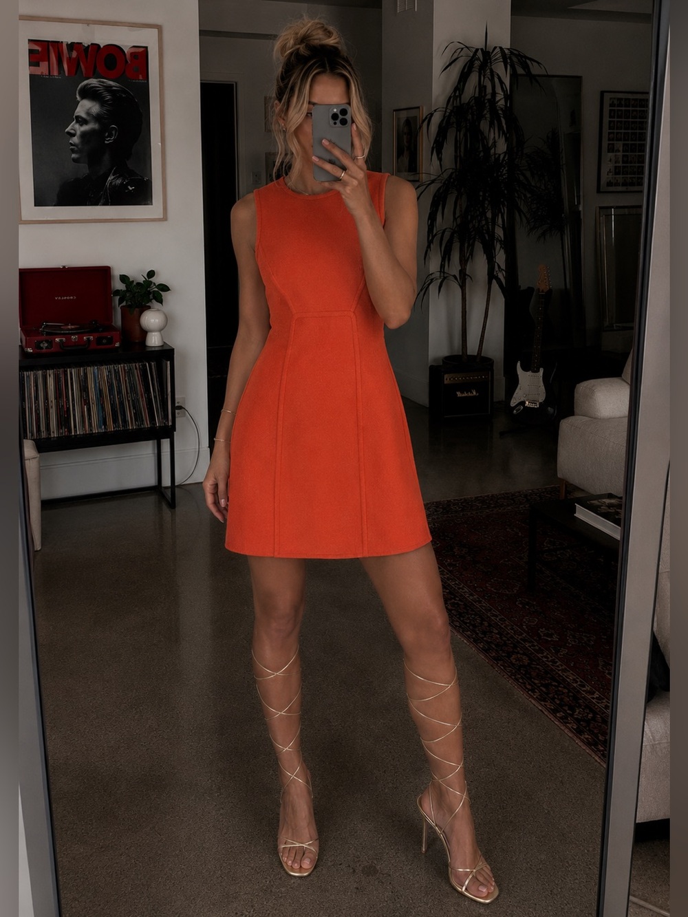 Michael Kors Collection Orange Stretch Wool Crepe Shift Dress Womens 12 Italy